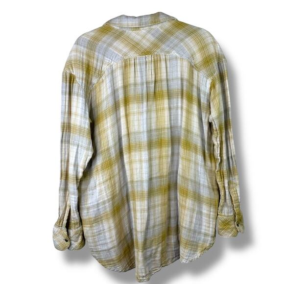 Free People Mustard Yellow Flannel Double Dip Button Down Oversized Shirt Medium - Picture 7 of 9